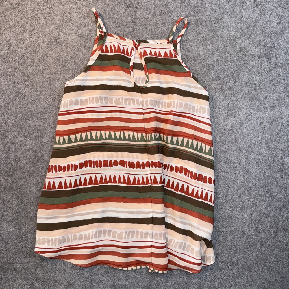 Loft Outlet Ruffle Halter Top XS Multi-Color Geometric Stripe Polyester - Picture 2 of 7